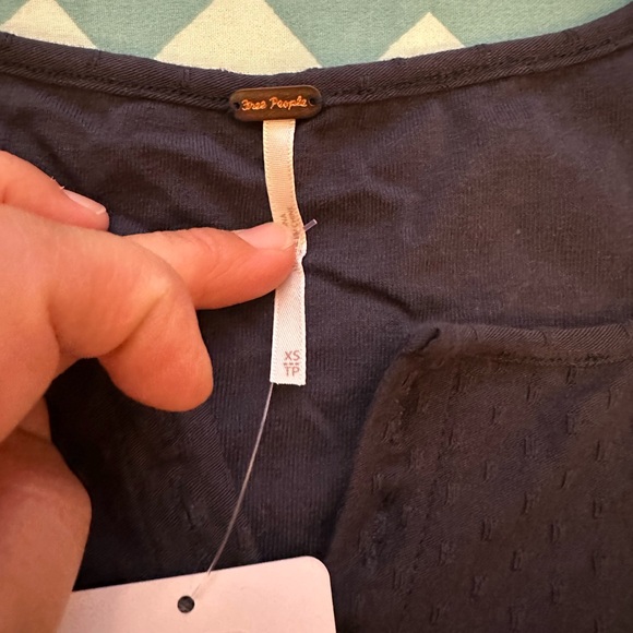 Free People Embellished Navy Puff Sleeve Top - Picture 3 of 5